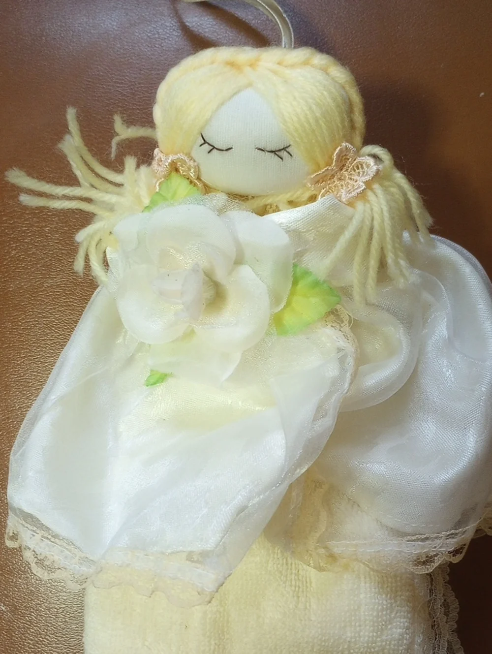 NWT Embroidered Doll Bathroom Ring & Lace Hand Towel Set by Violet Linen